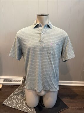 johnnie-O Men’s Medium Light Gray & Pink Stripe Polo